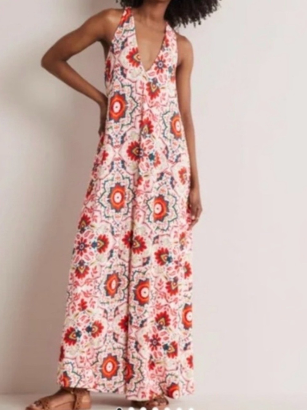 Like New Boden orange paisley multi color halter top maxi dress 8 M